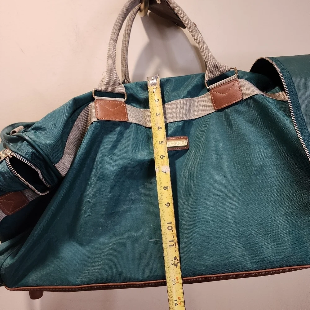 Jaguar Vintage Set Of 2 Travel Bags Teal Duffel Bag with Tan Straps